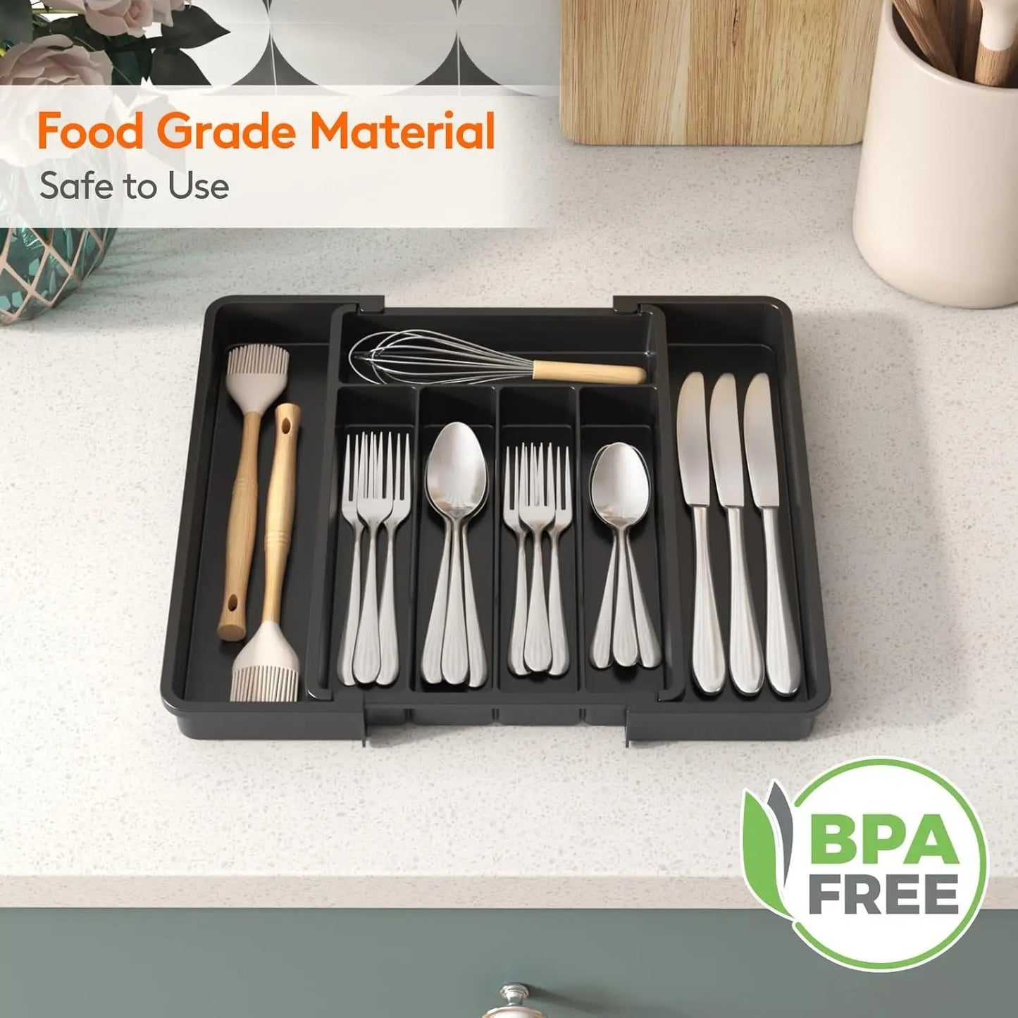 Expandable Silverware Organizer For Kitchen Drawers BPA Free