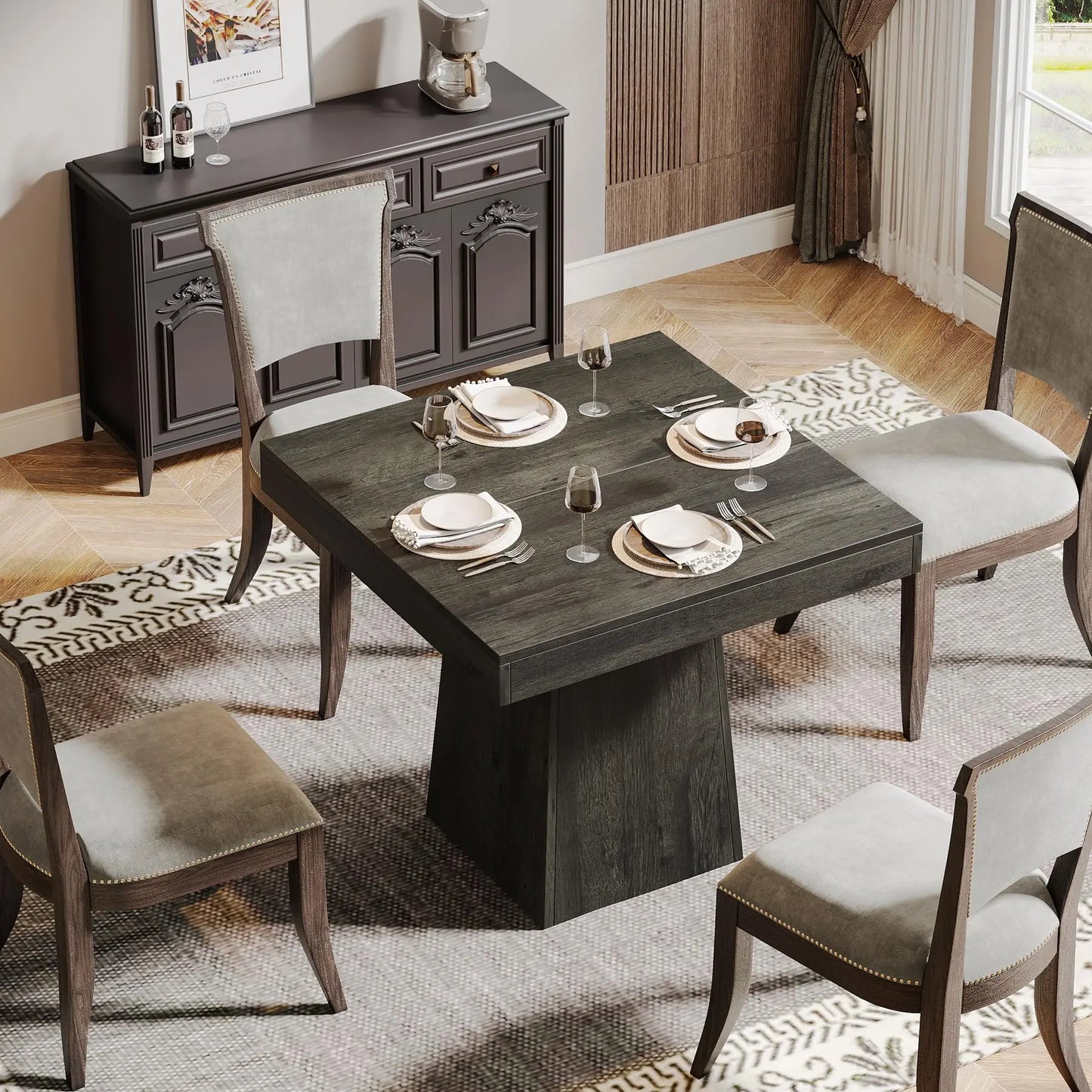 Tribesigns Square Dining Table With Sturdy Pedestal Base