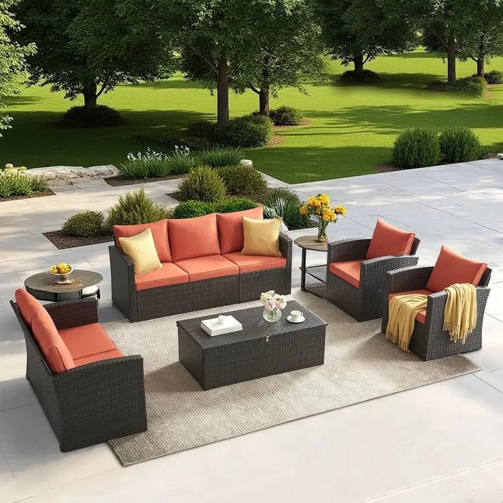 All-Weather PE Rattan Patio Sectional Set With Storage Coffee Table Outdoor
