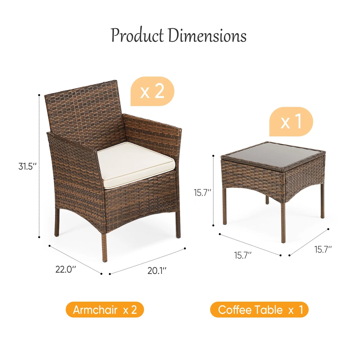 JHK Outdoor Patio Furniture Set With Wicker Rattan Chairs And Glass Table