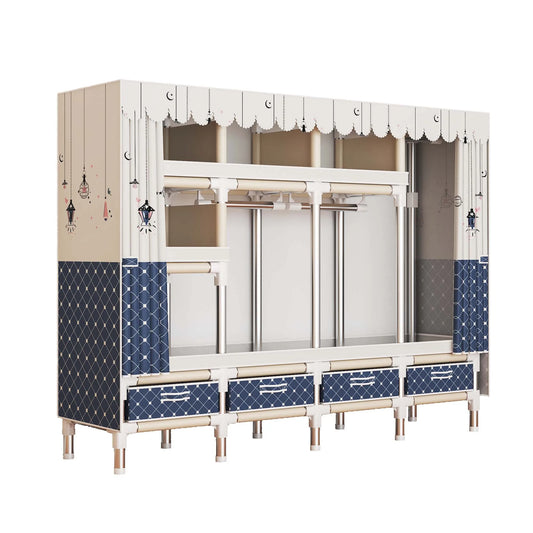 Portable Wardrobe clothes Closet Hanging Organization Metal Frame 5 Storage Compartments 3 Hanging Rods 4 Drawers shoe rack