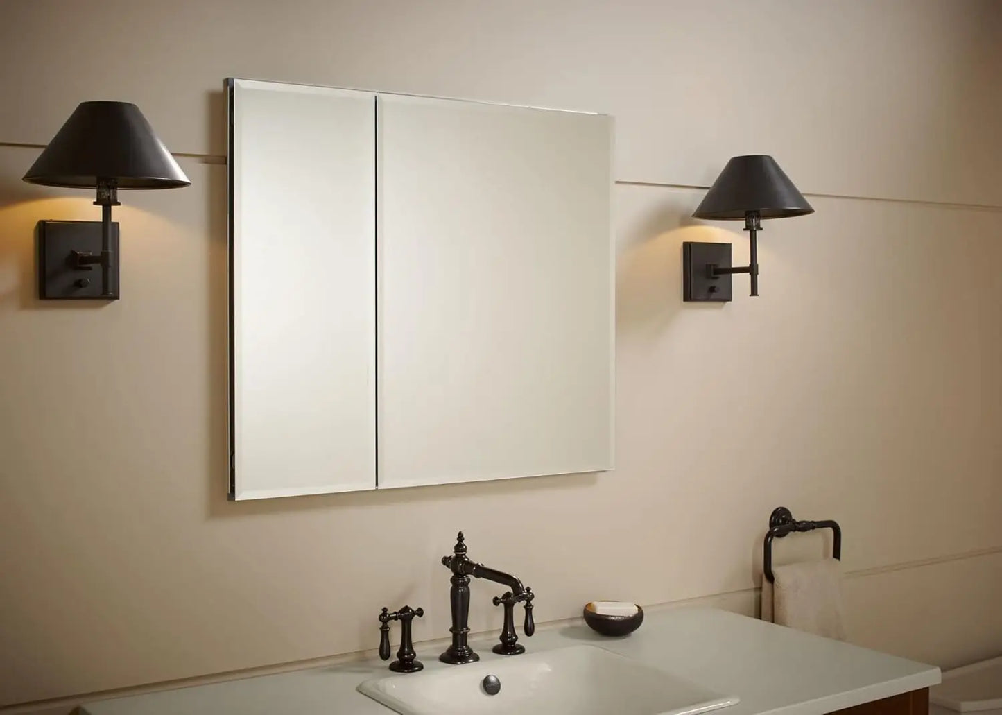 CB-CLC3026FS Bathroom Medicine Cabinet with Mirror, Beveled Mirror Doors, Adjustable Shelves, Rectangular Beveled, Customized