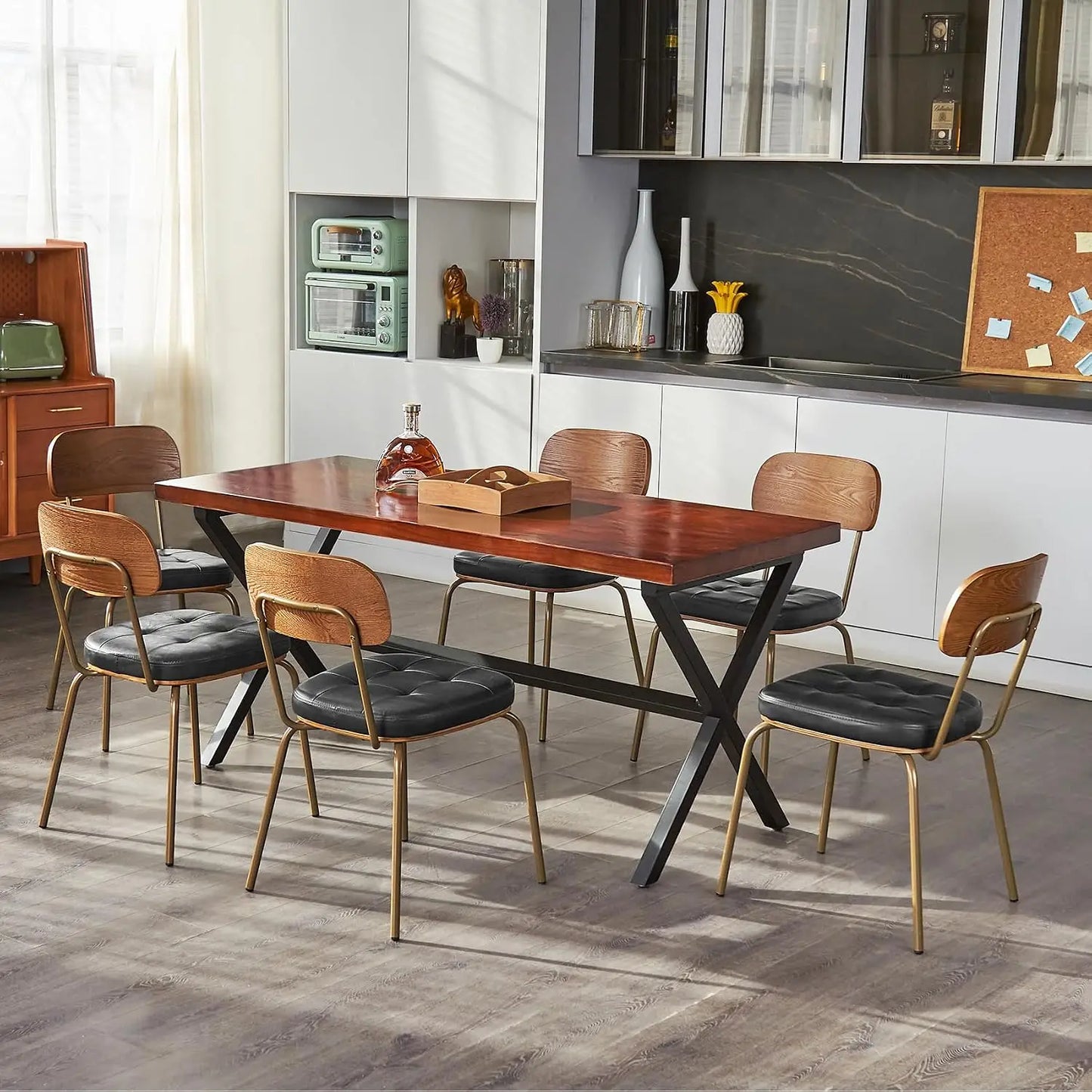 Mid Century Modern Dining Chairs Set of 6 Faux Leather Upholstered Seats