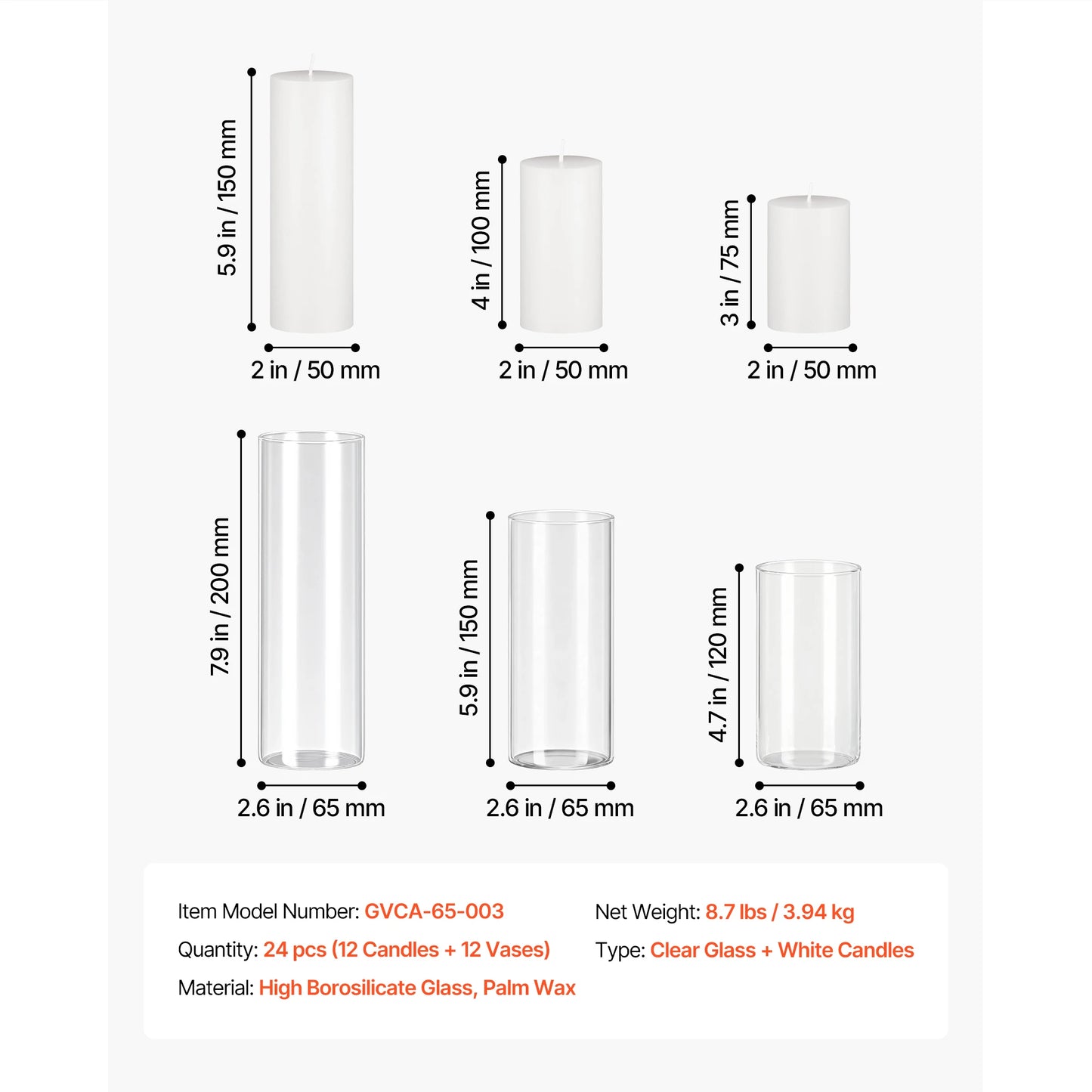 Pillar Candles And Glass Vases Set For Wedding Centerpieces