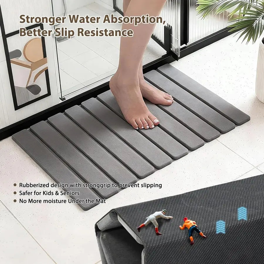 Stone Bath Mat for Bathroom with Absorbing Tray, 2Piece Set Includes 24x16 Inch Quick Drying Diatomaceous Earth Bath Mat amp 8x4