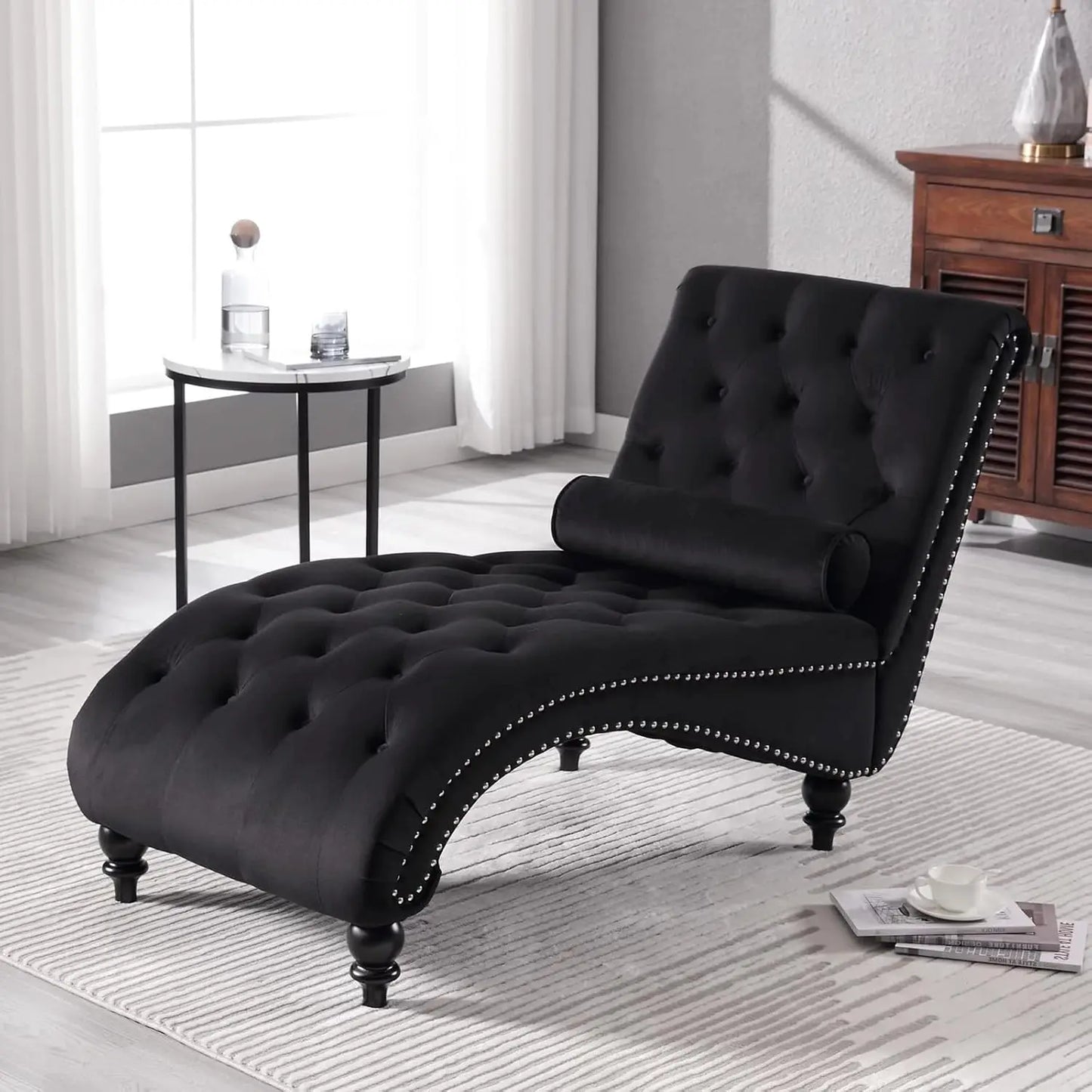 Velvet Chaise Lounge Indoor,Button-Tufted Upholstered Chaise Lounge Chair with Pillow for Bedroom Living Room, Customized