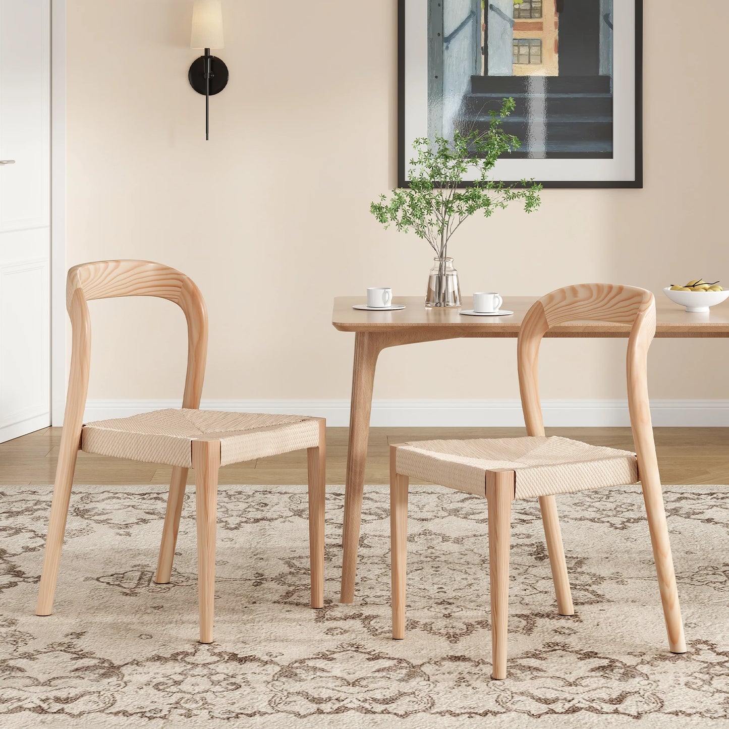 FARINI Set of 2 Ash Wood Stackable Dining Chairs Modern