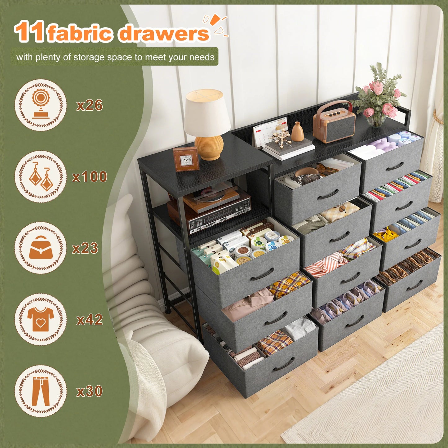 EnHomee 11-Drawer TV Stand And Dresser Combo With Metal Frame