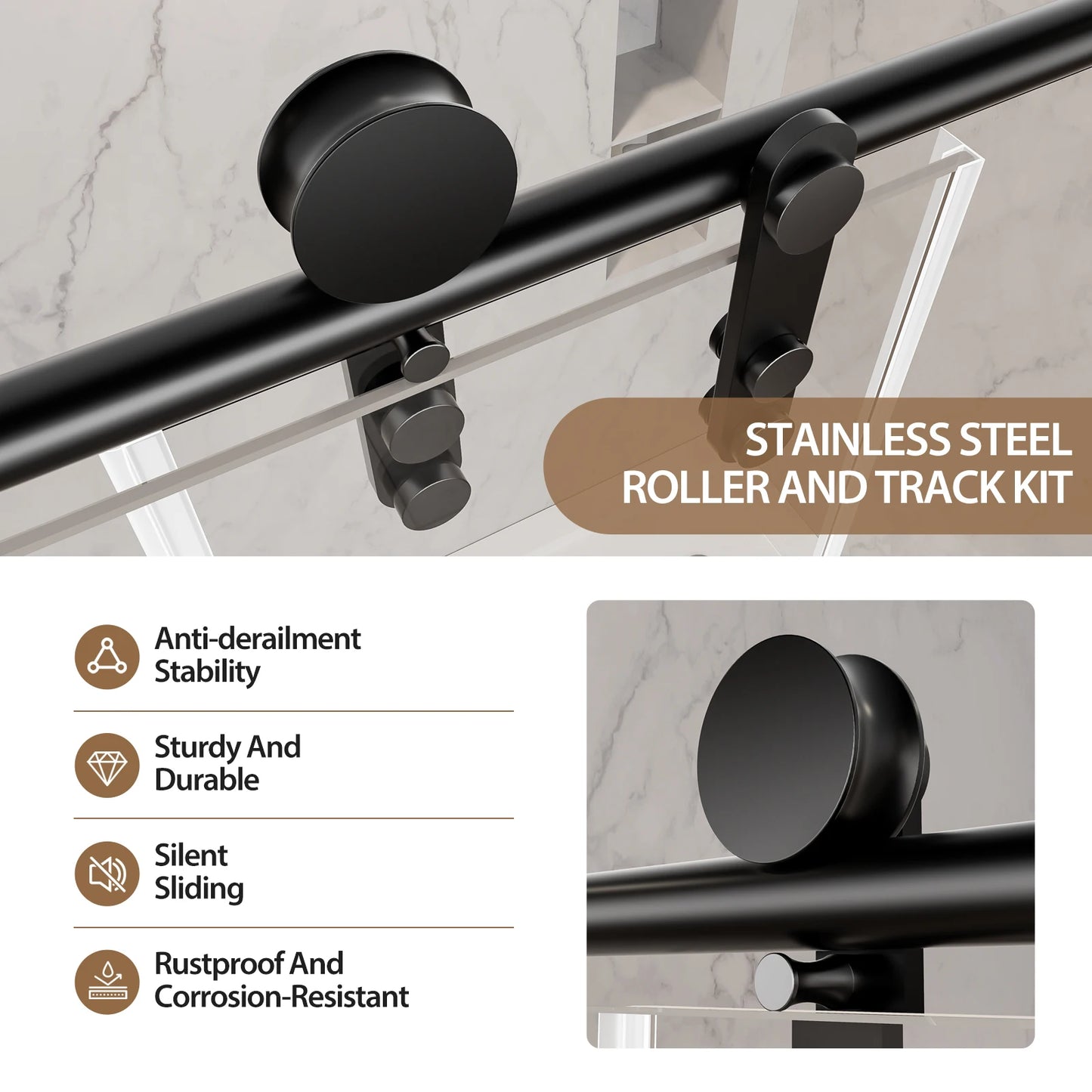 44"-48" W x 76" H Frameless Sliding Shower Door, Matte Black Shower Screen, 5/16" (8mm) Clear Tempered Glass