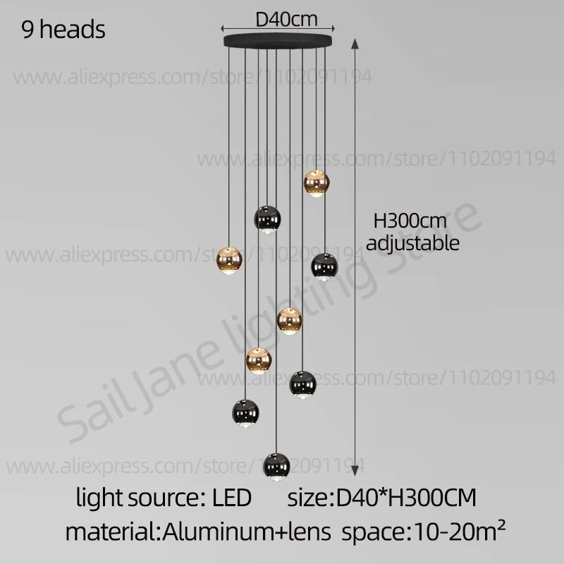 Ceiling Spherical Suspended Staircase Pendent Lamp
