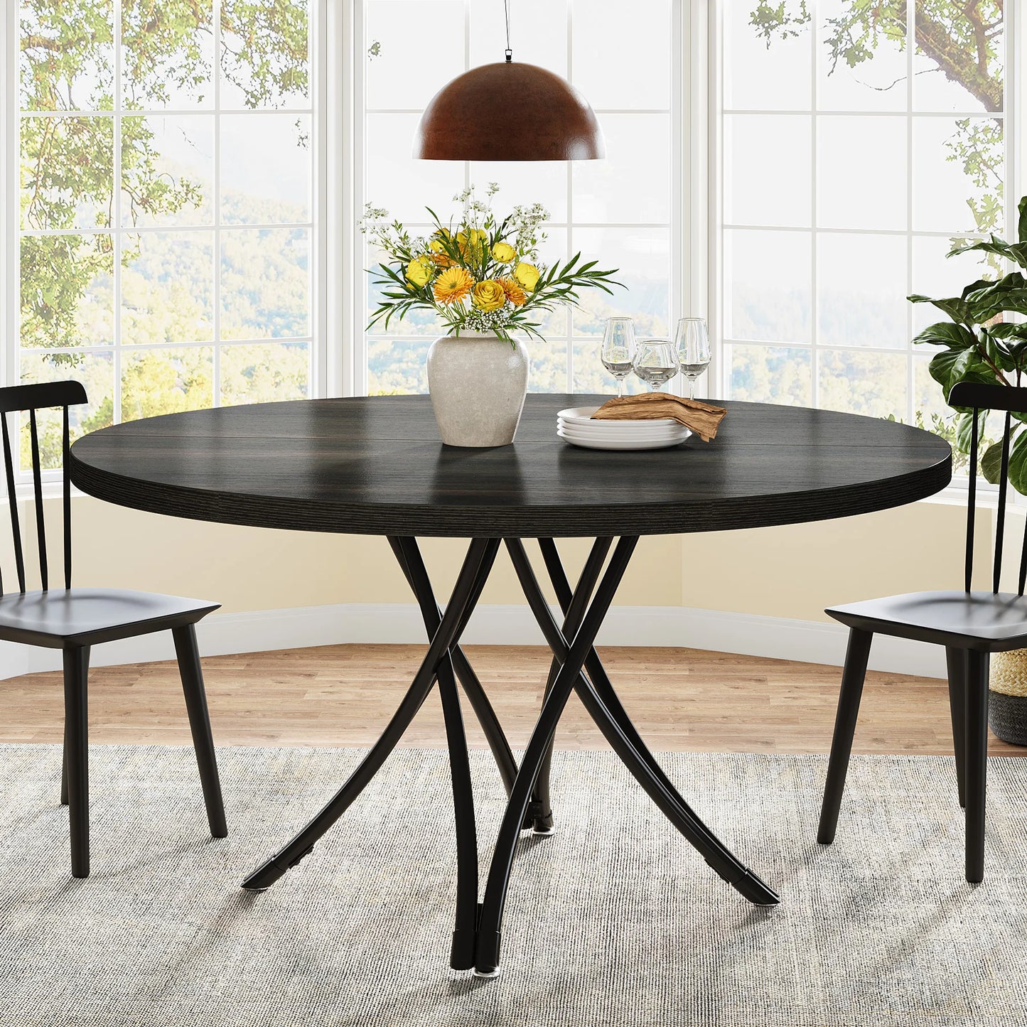 Tribesigns Round Dining Table For 4-6 People Farmhouse Kitchen