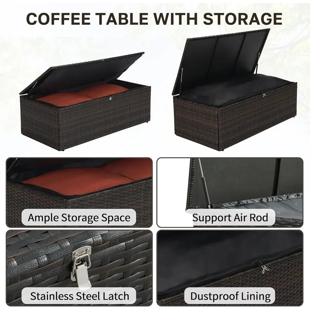 All-Weather PE Rattan Patio Sectional Set With Storage Coffee Table Outdoor