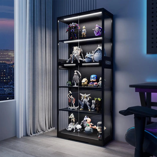 ZHILU 5 Tier Glass Door Display Cabinet For Collectibles LED