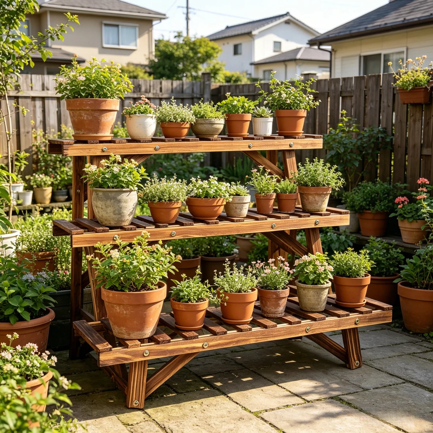 Wood 3-Tier Plant Stand Ladder Shelf for Home Decor