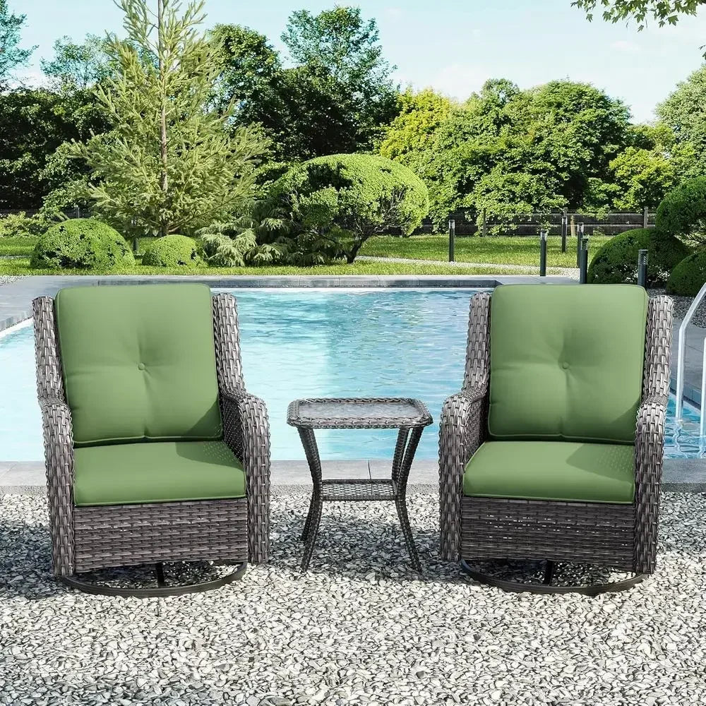 3-Piece Wicker Patio Furniture Set With 2 Swivel Chairs And Side Table