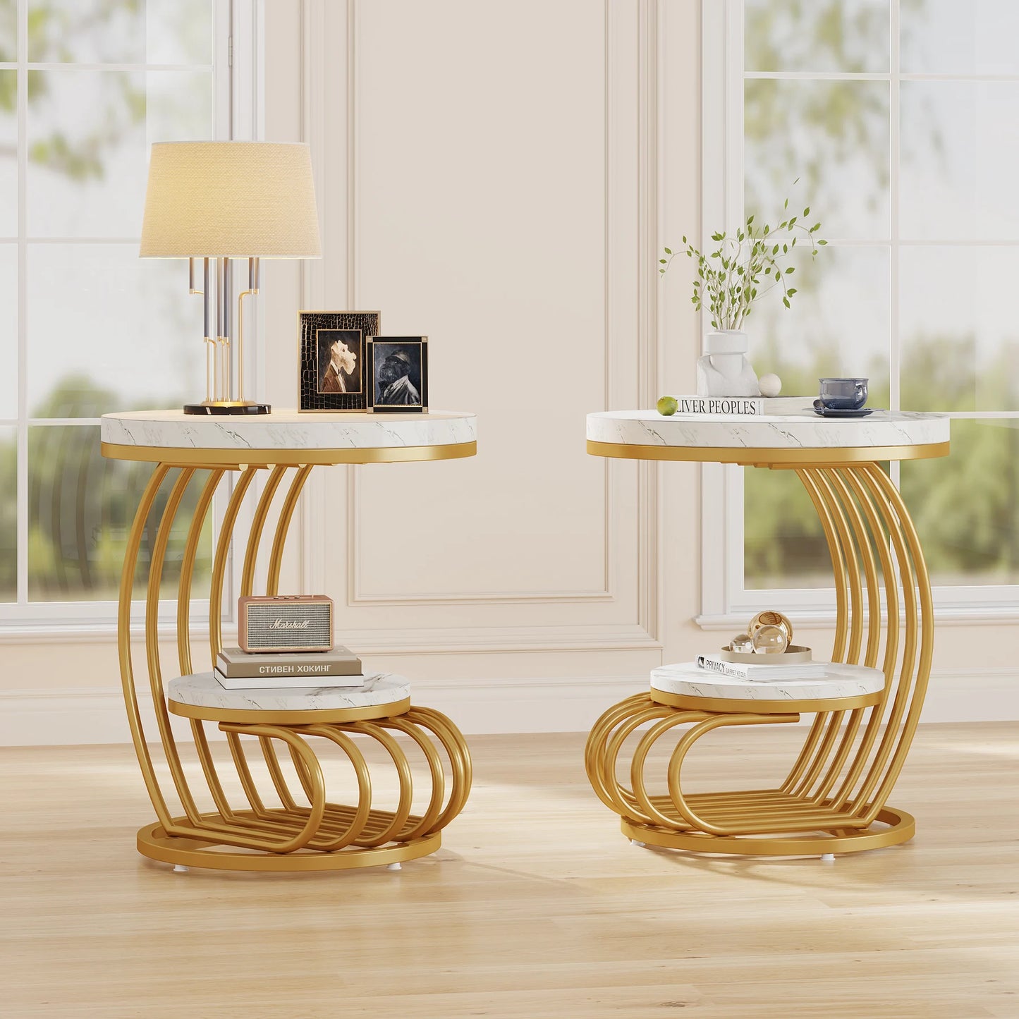 Tribesigns 2 Tier Faux Marble End Table With Storage Shelf