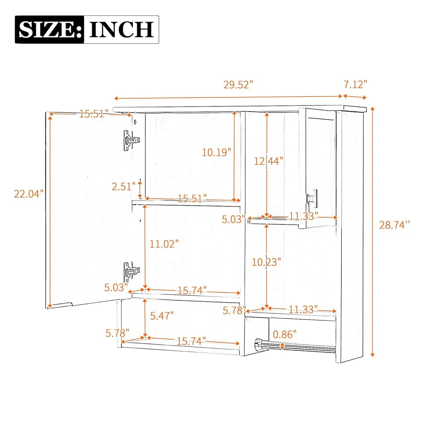 Medicine Cabinet for Bathroom, Wall Mount Bathroom Cabinet with Mirror, Open Shelf, and Towel Bar, 29.5" W x 28.7", Customized