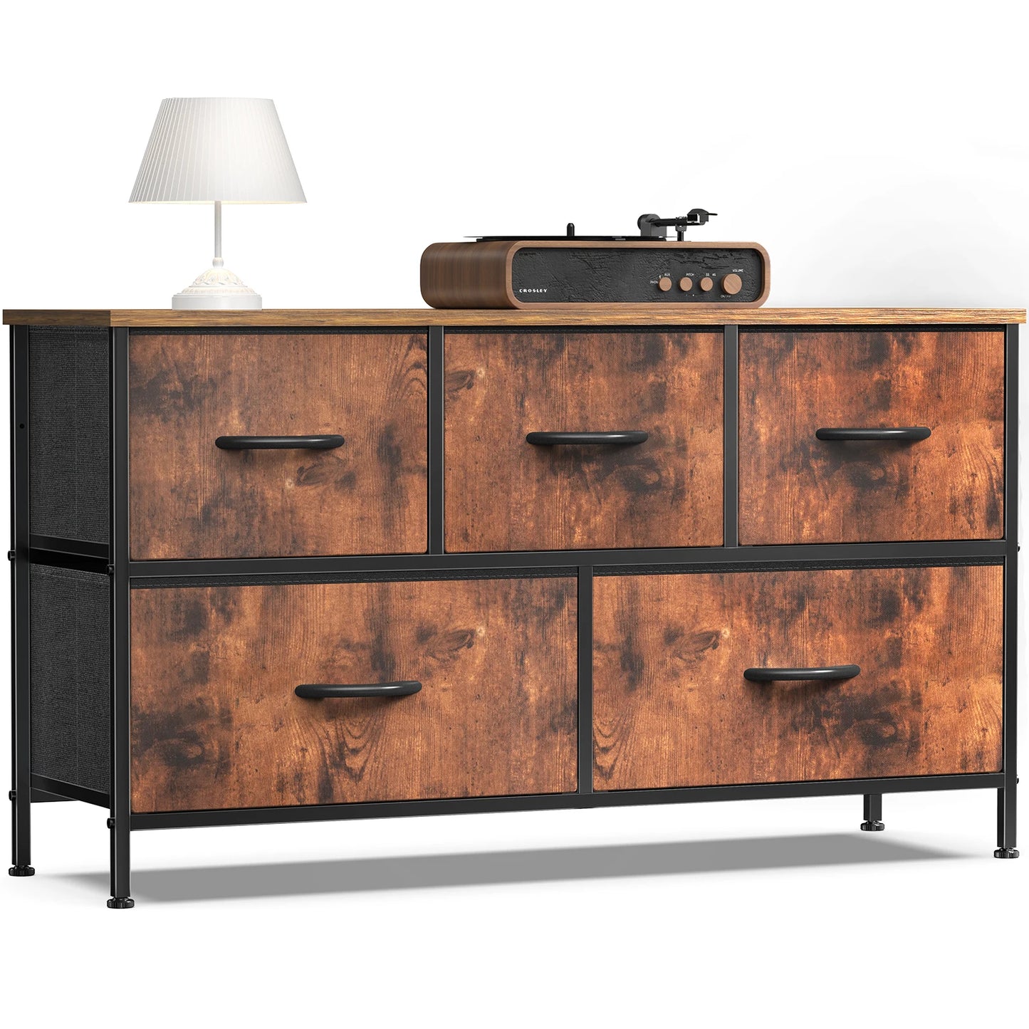 JHK Living Room Display Cabinet With Fabric Drawers Metal Frame