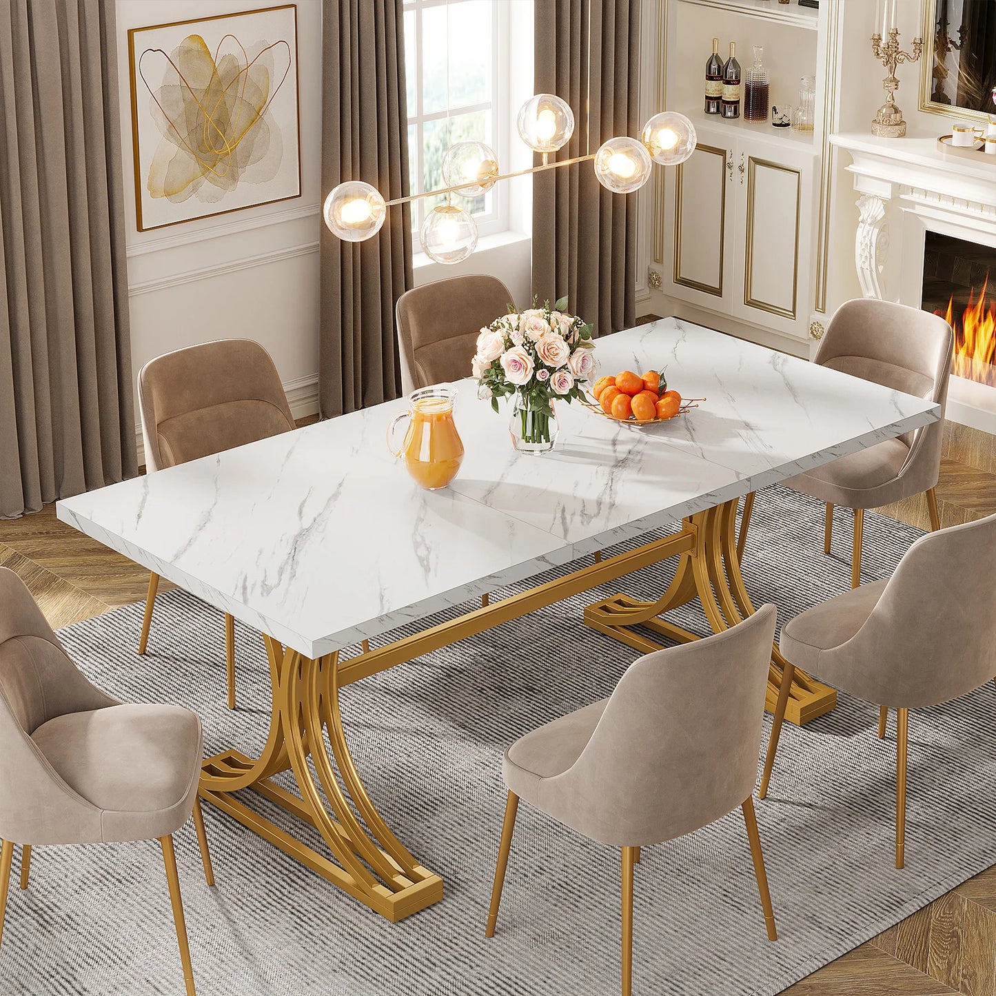 Tribesigns Modern Faux Marble Rectangular Dining Table