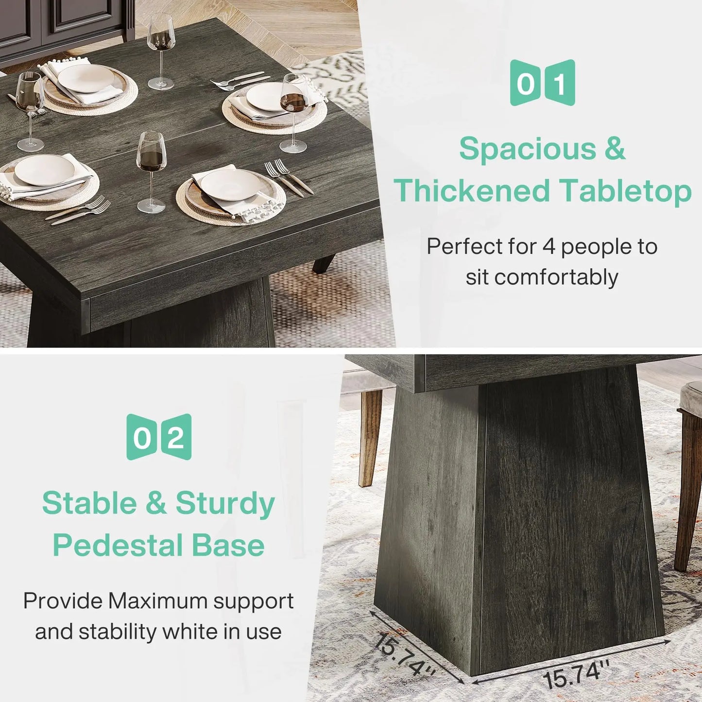 Tribesigns Square Dining Table With Sturdy Pedestal Base
