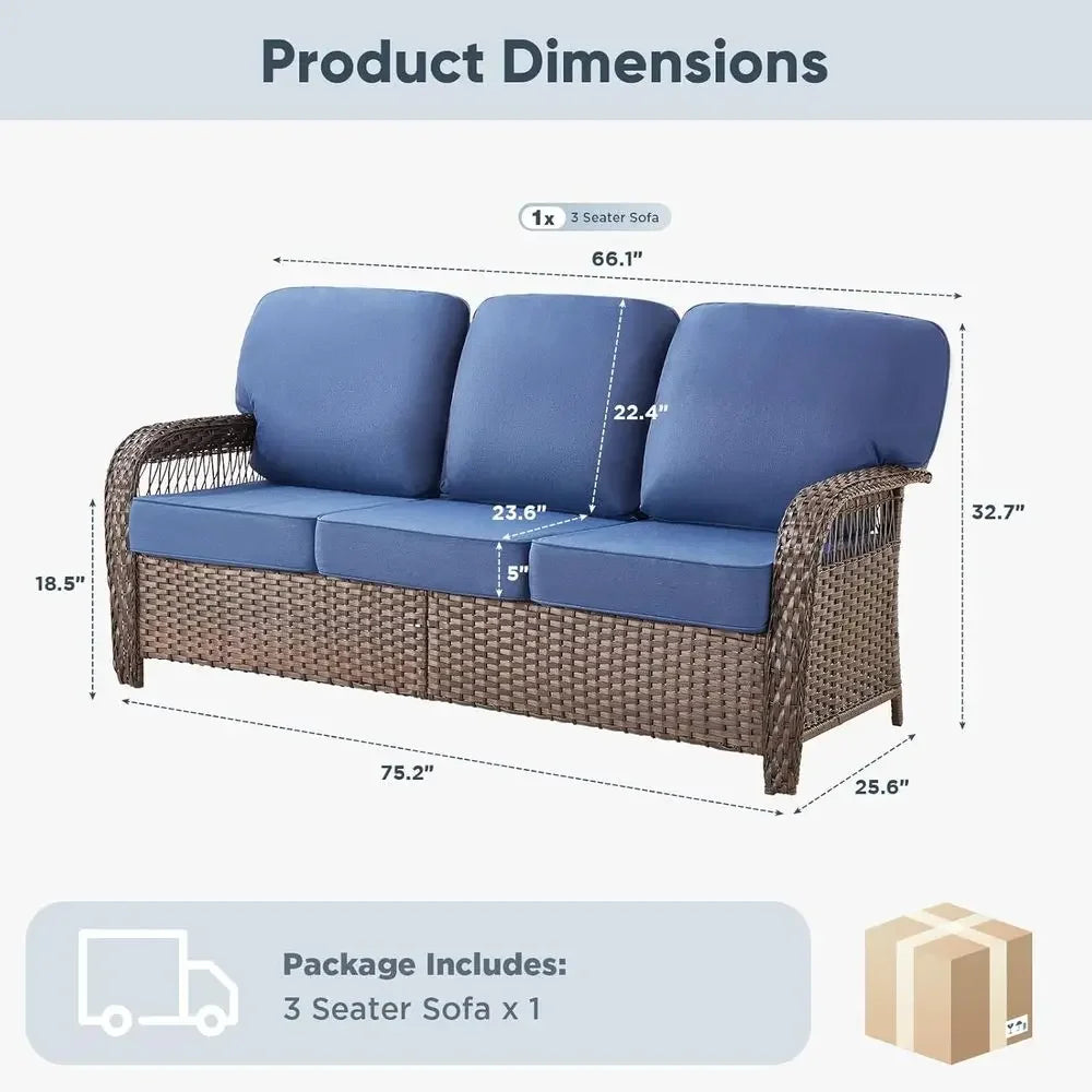 Outdoor High Back Wicker Sofa 3 Seater For Patio Garden Lounge