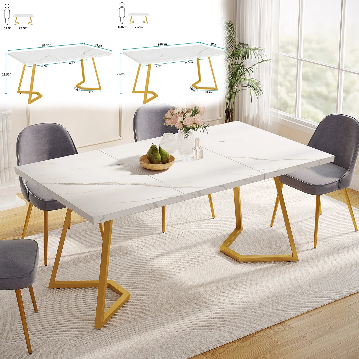 Tribesigns Modern Faux Marble Rectangular Dining Table