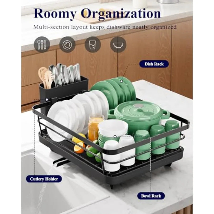 Stainless Steel Dish Drying Rack With Cutlery Holder