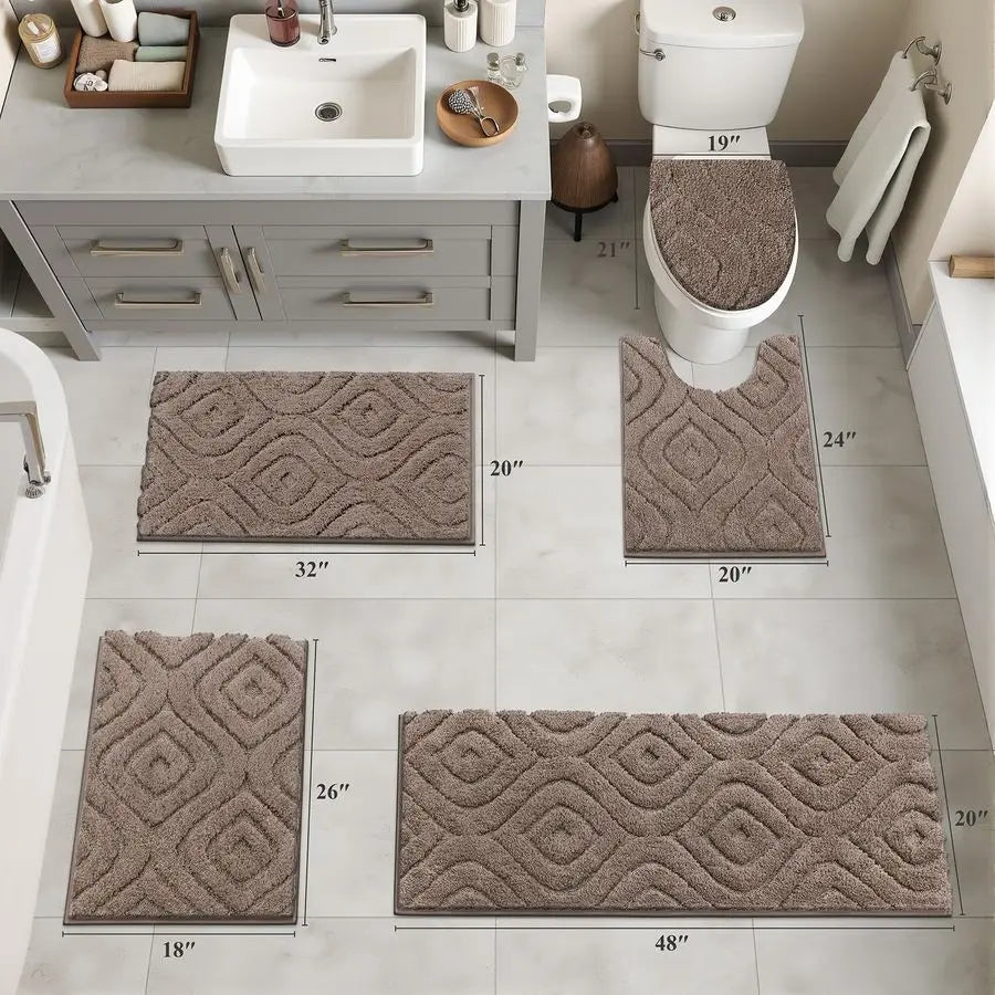 Bathroom Rugs Sets 5 Piece, Ultra Soft Absorbent Bath Mat for Bathroom, Non Slip Washable Bath Rug Set with Toilet Cover, Plush