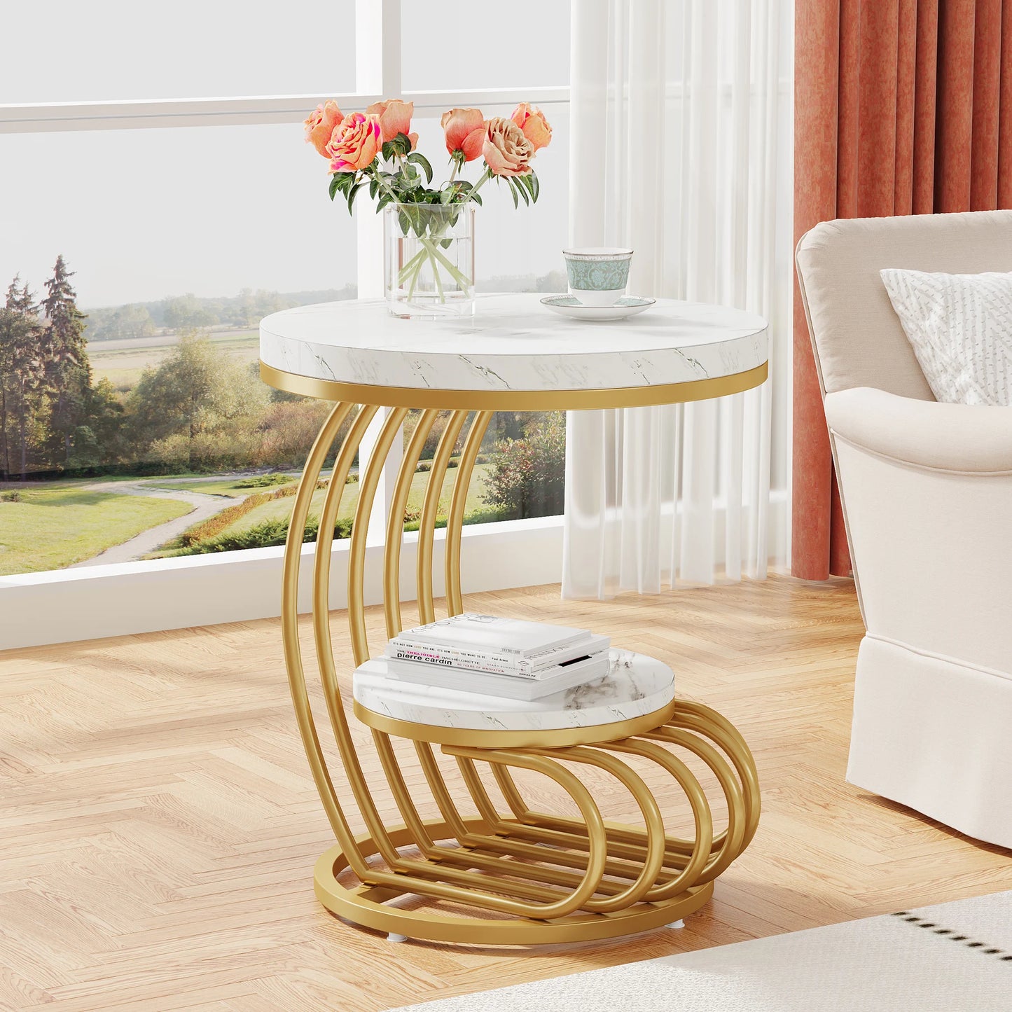 Tribesigns 2 Tier Faux Marble End Table With Storage Shelf