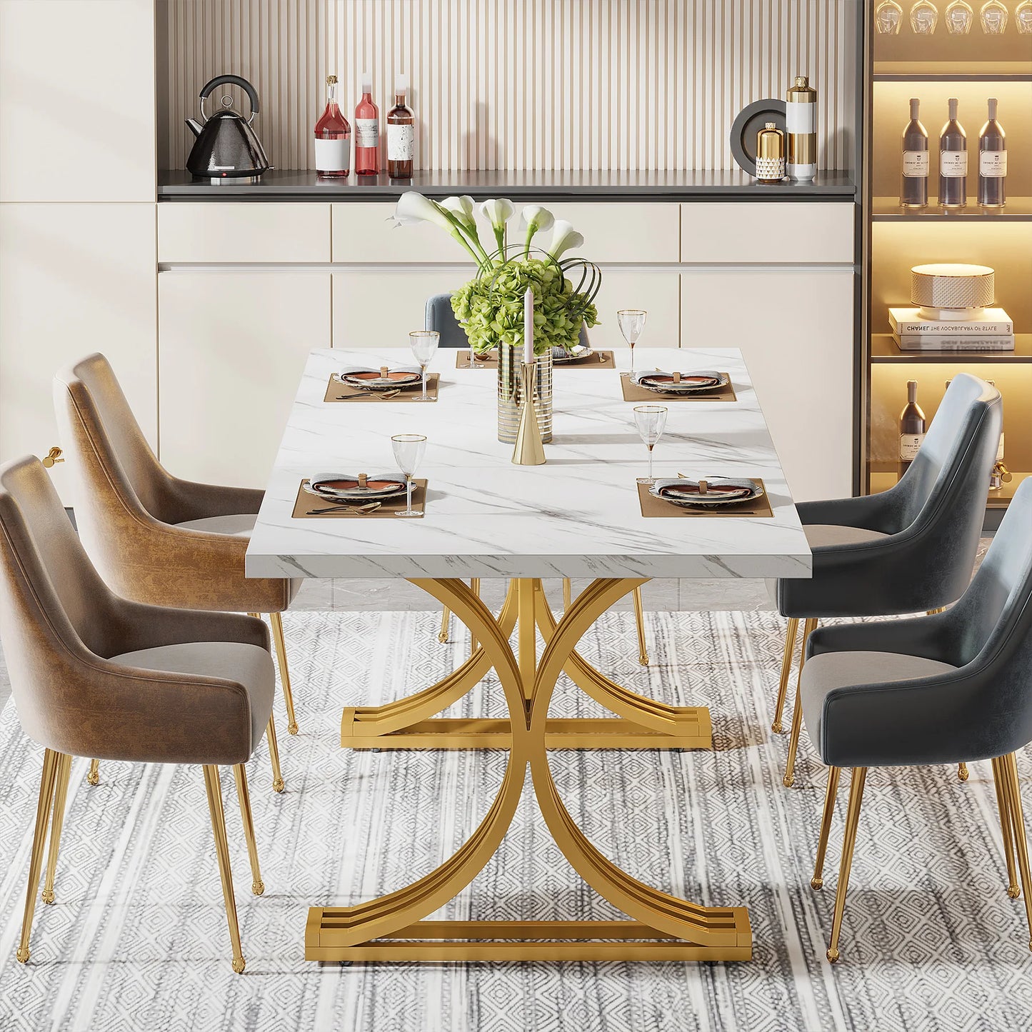 Tribesigns Modern Faux Marble Rectangular Dining Table