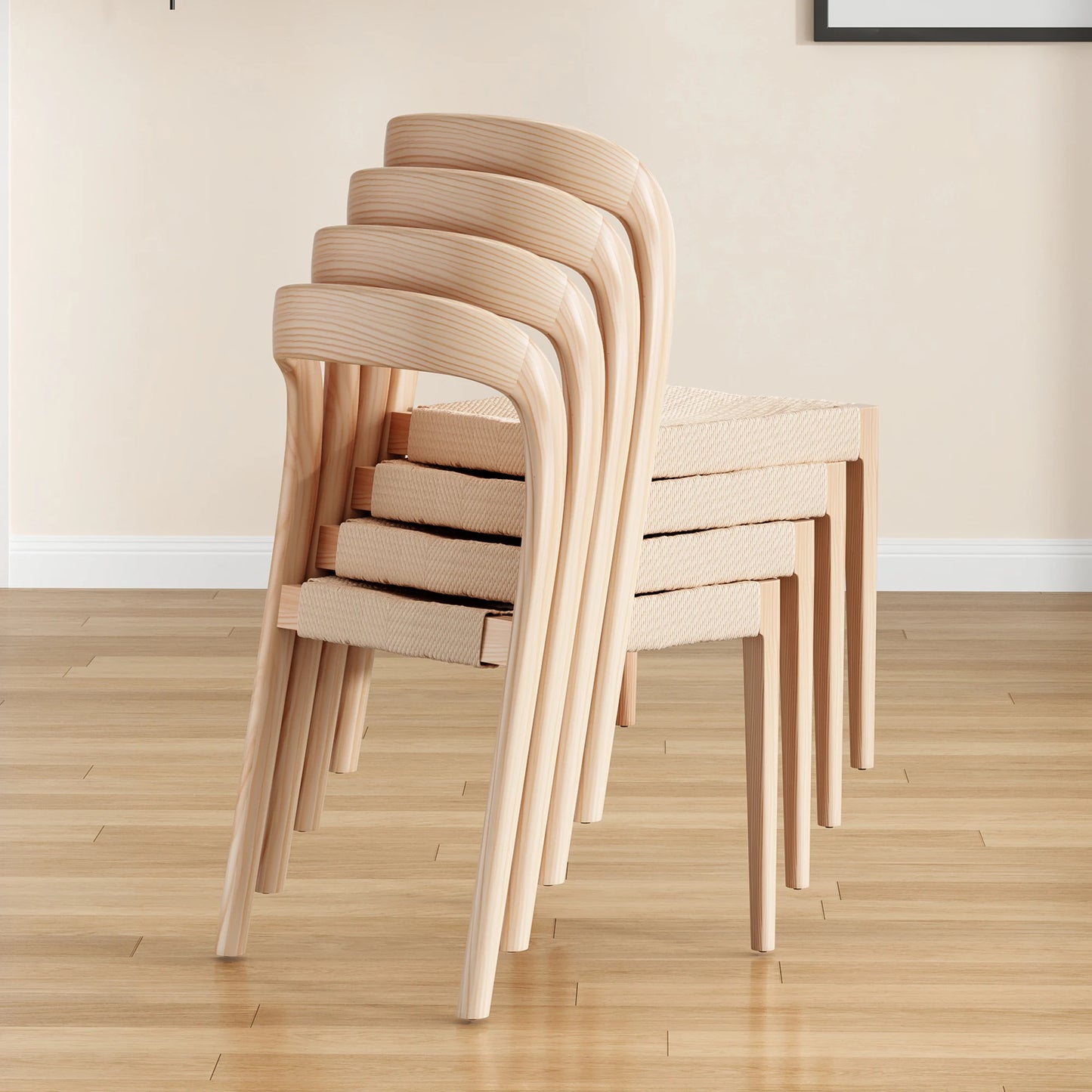 FARINI Set of 2 Ash Wood Stackable Dining Chairs Modern