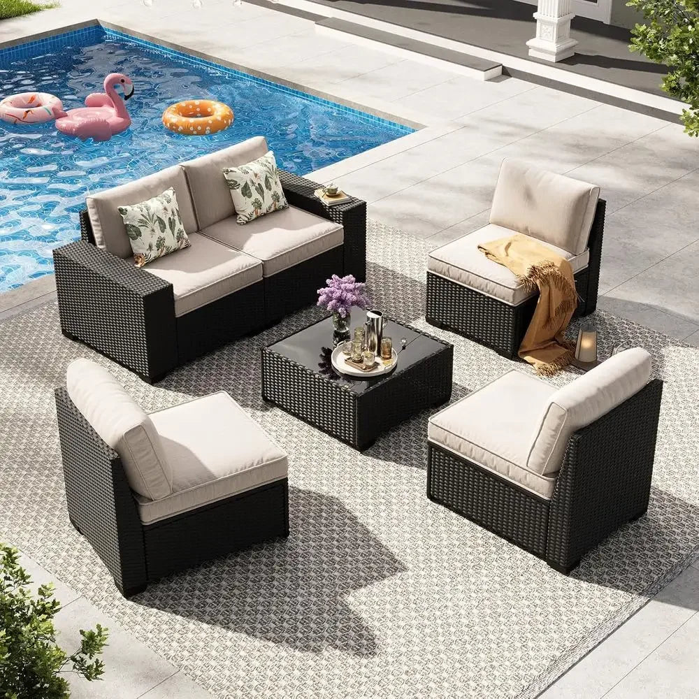 Outdoor Wicker Patio Furniture Set With Cushions And Coffee Table