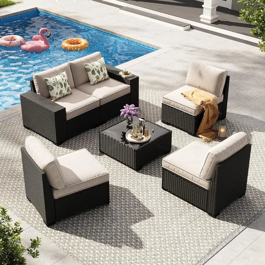 Outdoor Wicker Patio Furniture Set With Cushions And Coffee Table