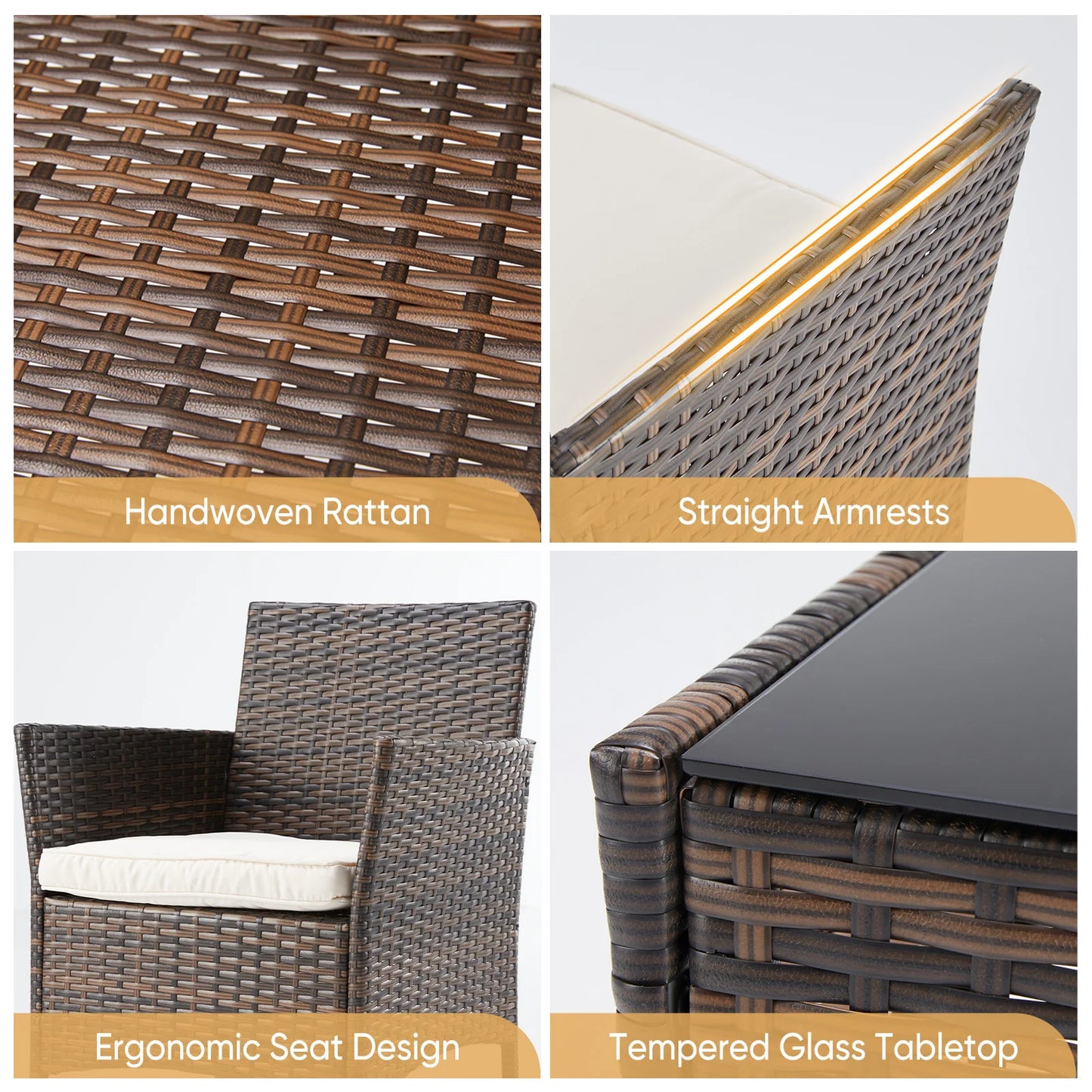 JHK Outdoor Patio Furniture Set With Wicker Rattan Chairs And Glass Table