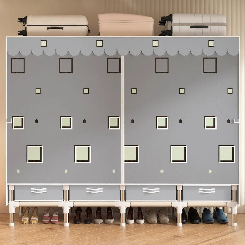 ArluKin Portable Wardrobe Freestanding Closet With Multicolor Fabric Cover