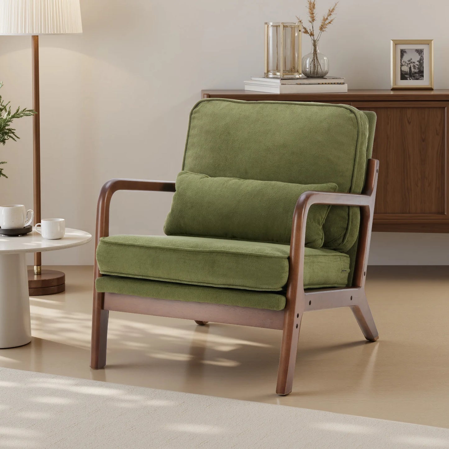 JHK Mid Century Modern Wood Frame Armchair With Cushion