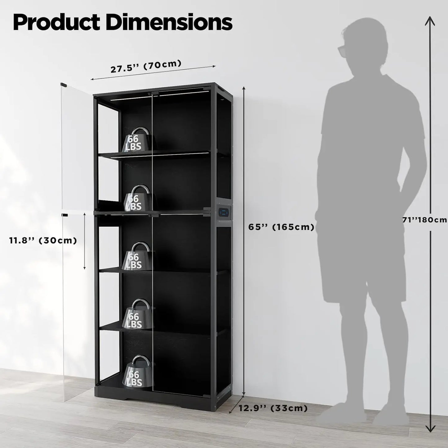 ZHILU 5 Tier Glass Door Display Cabinet For Collectibles LED