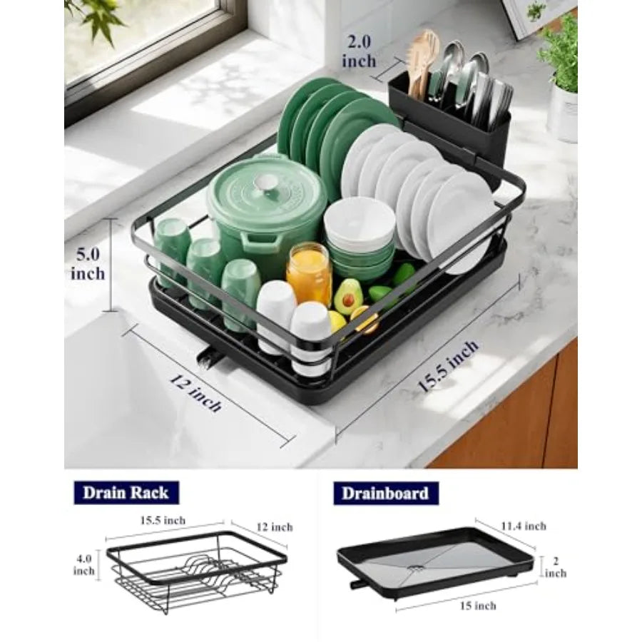 Stainless Steel Dish Drying Rack With Cutlery Holder