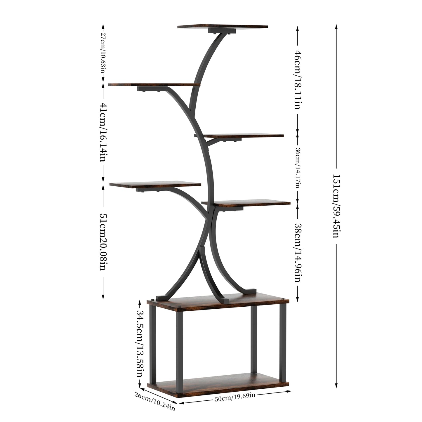 Multilayered Plant Stand Tree-Shaped Display Rack Industrial Style For Indoor