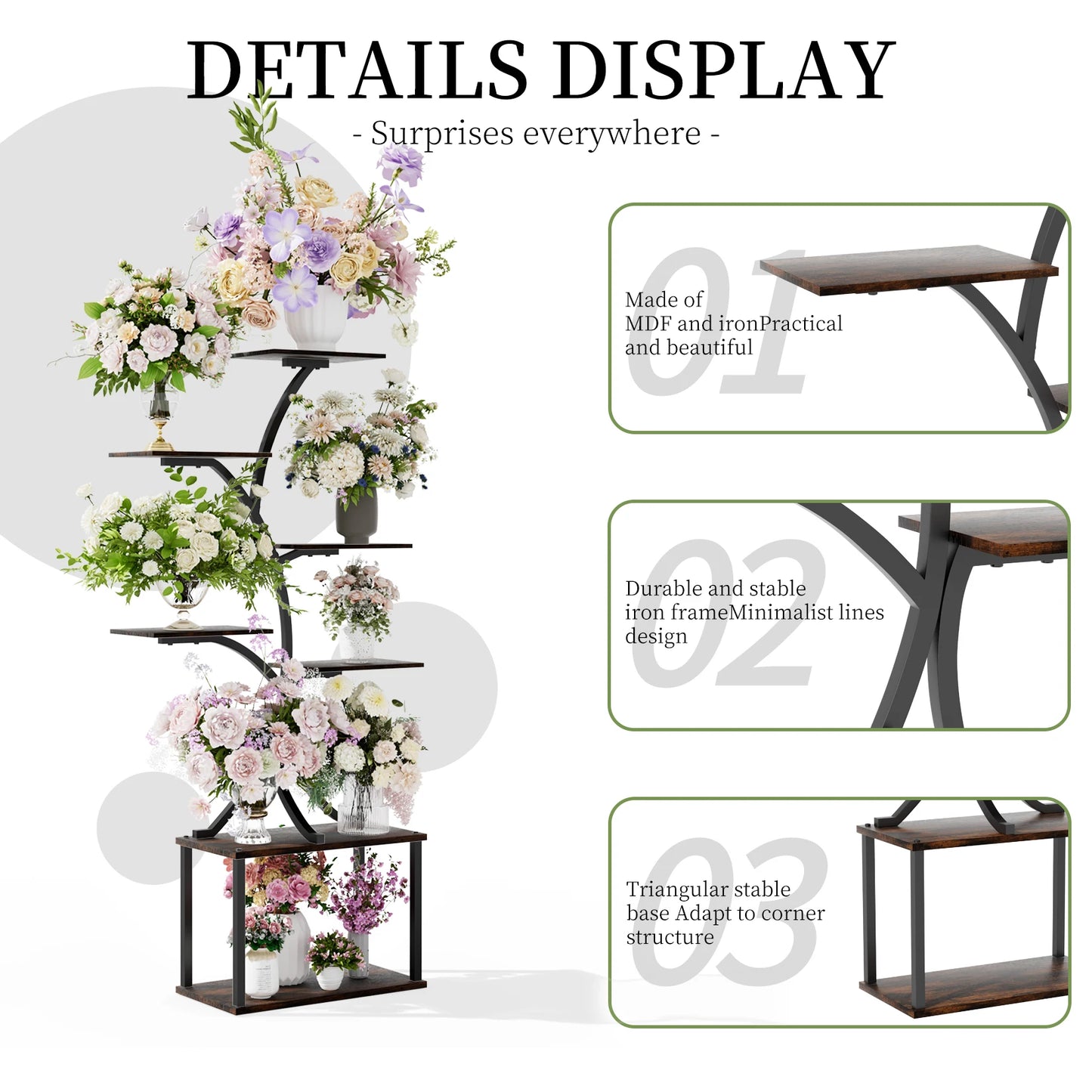 Multilayered Plant Stand Tree-Shaped Display Rack Industrial Style For Indoor