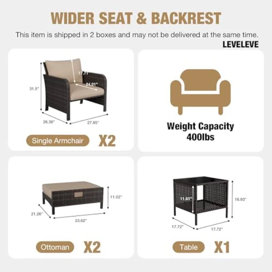 Patio Conversation Set 5 Piece Outdoor PE Rattan Wicker With Ottomans