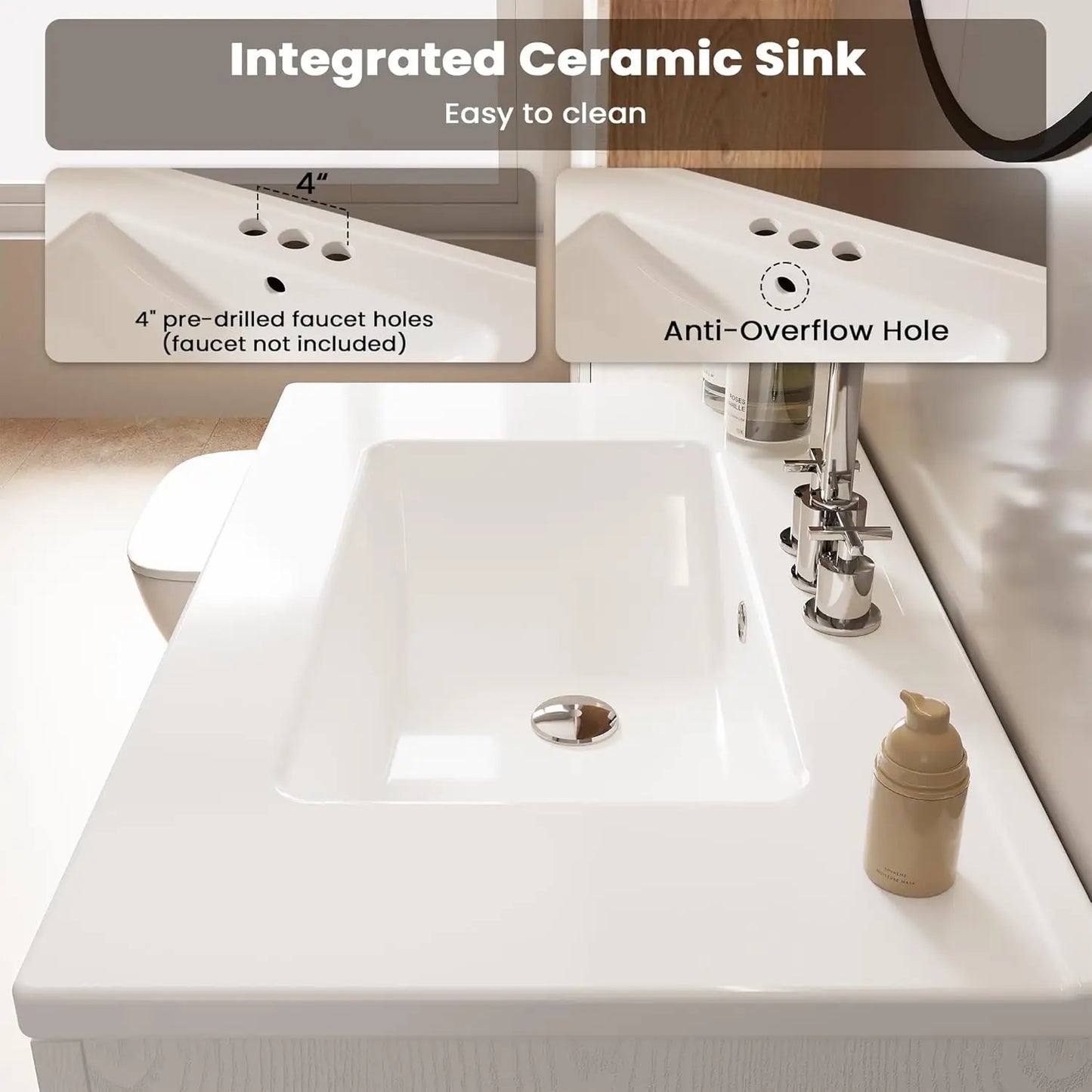 30 Inch Bathroom Vanity with Sink Easy-to-Install Farmhouse Bathroom Sink 2-Tier Storage Areas with Adjustable, Customized
