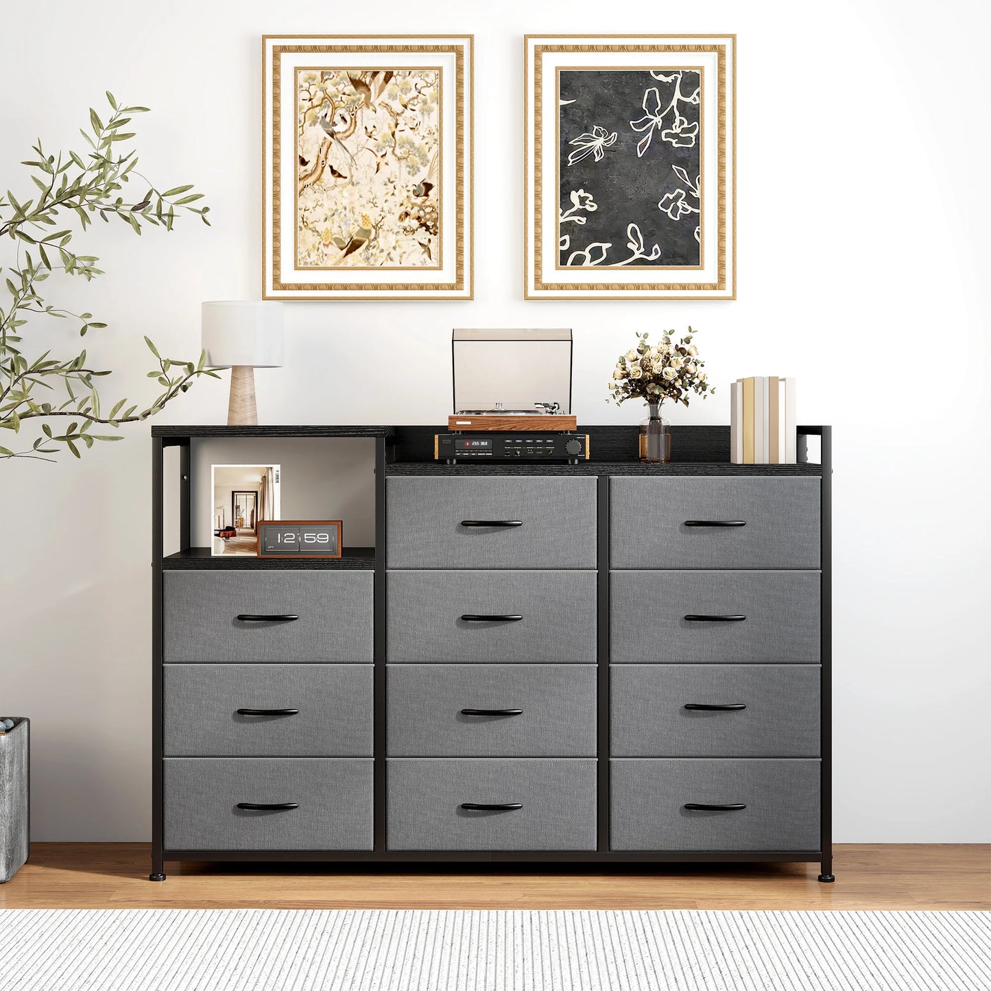 EnHomee 11-Drawer TV Stand And Dresser Combo With Metal Frame