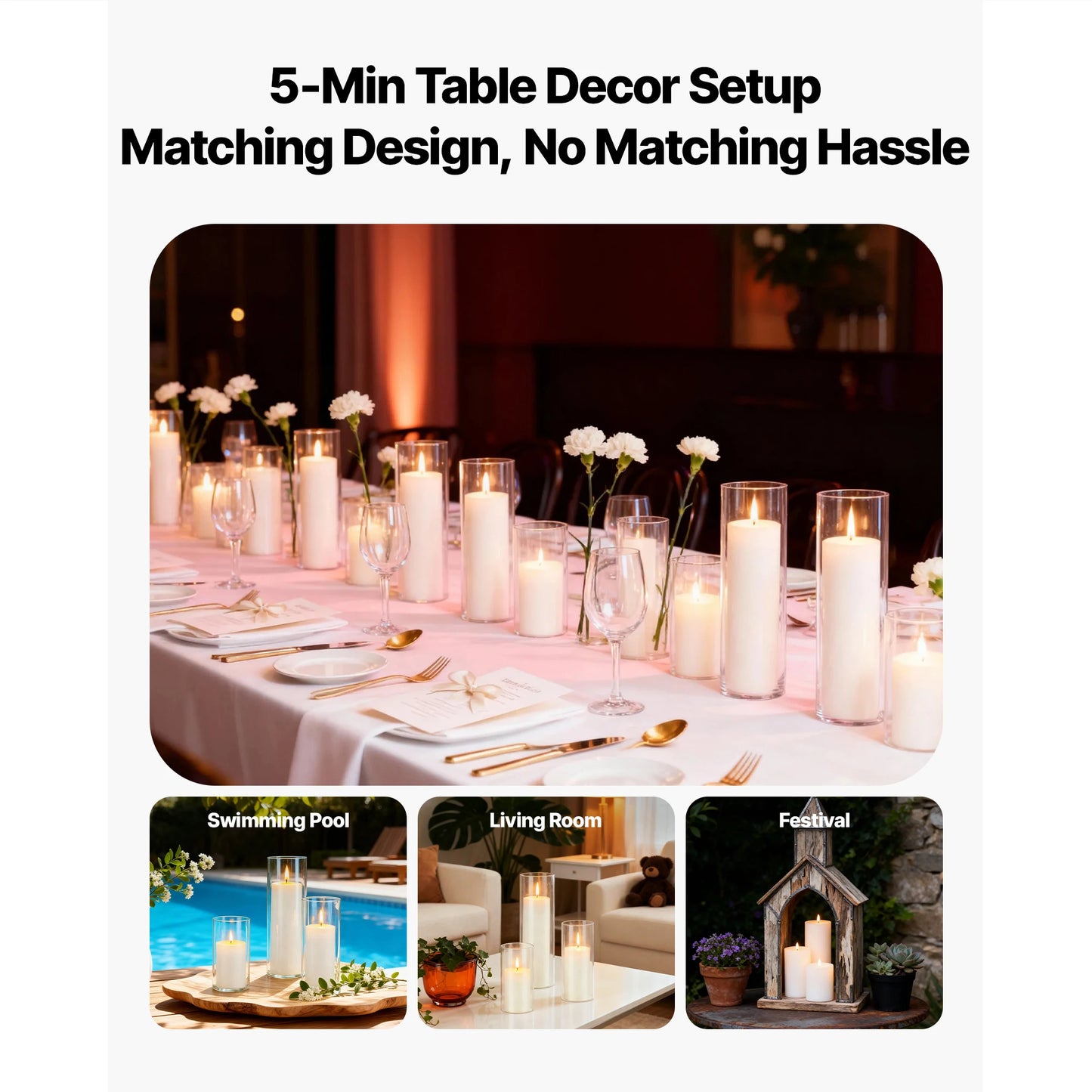 Pillar Candles And Glass Vases Set For Wedding Centerpieces
