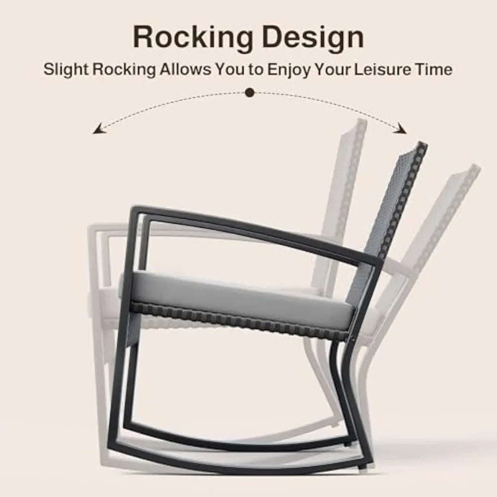 Outdoor Wicker Patio Set With Glass Coffee Table Rocking Bistro