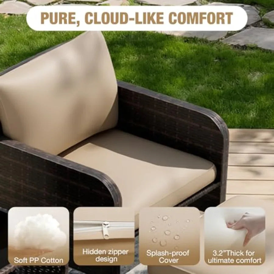 Patio Conversation Set 5 Piece Outdoor PE Rattan Wicker With Ottomans