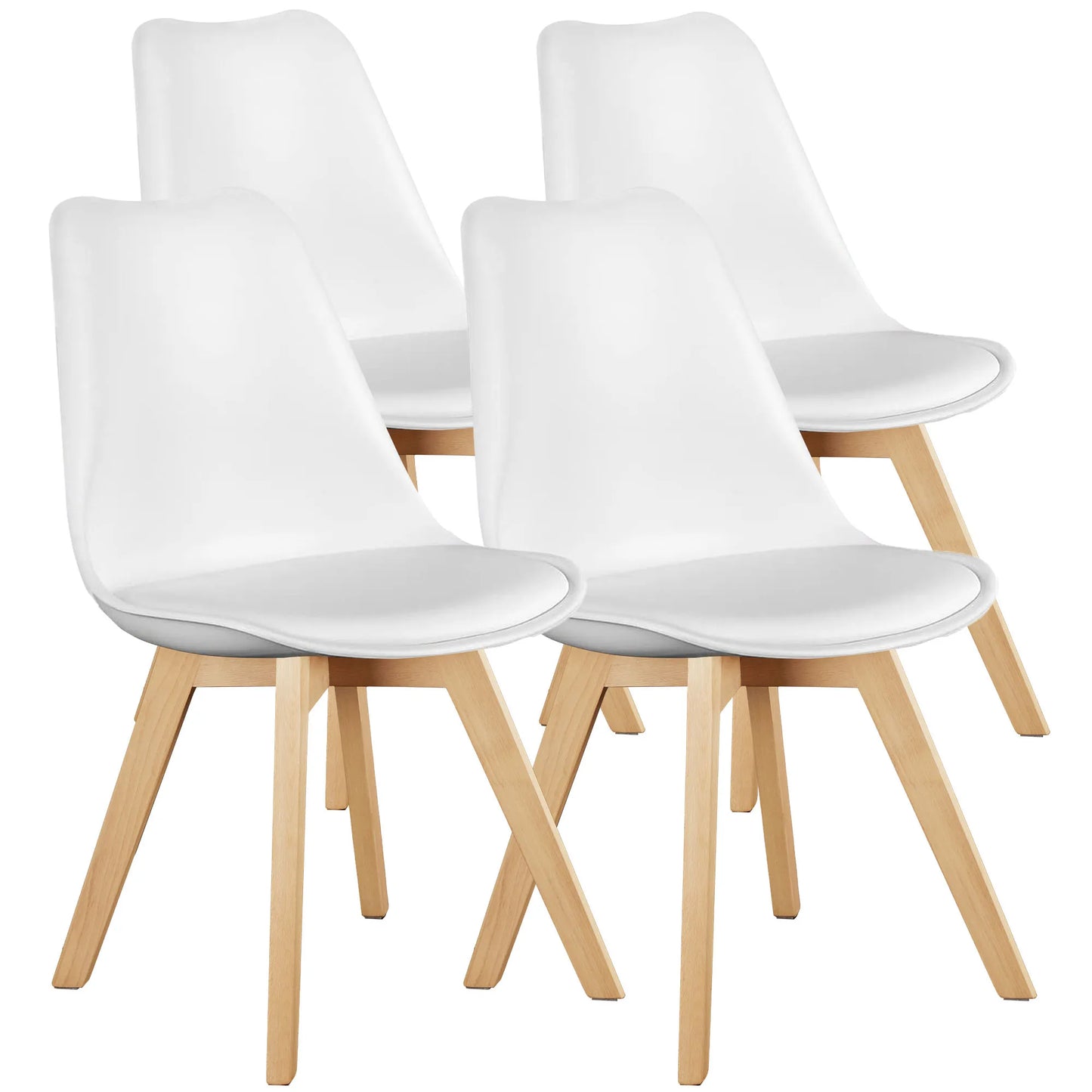 JHK PU Leather Dining Chairs Set Of Four Wooden Legs