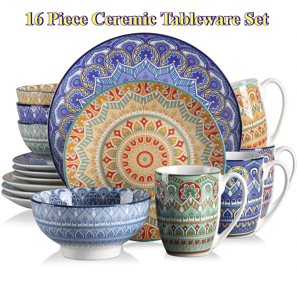 MALACASA Bohemian Mandala Porcelain Dinnerware Set Collection