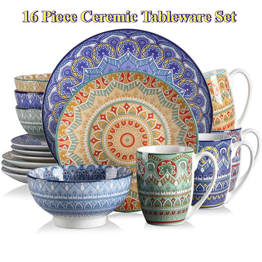 MALACASA Bohemian Mandala Porcelain Dinnerware Set Collection