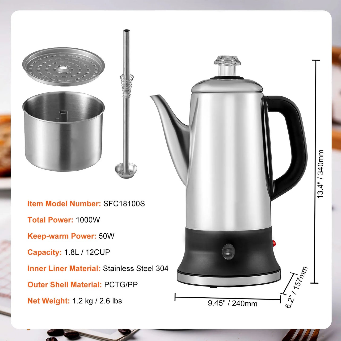 SucceBuy Electric Percolator Coffee Pot With Keep Warm